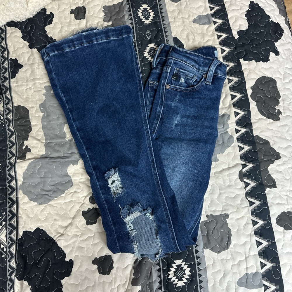 KanCan Blue Flare Wide Leg Jeans Distressed